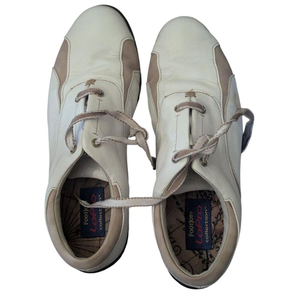 FootJoy LoPro Collection Women's 7.5M Cream Tan Spiked Golf Shoes